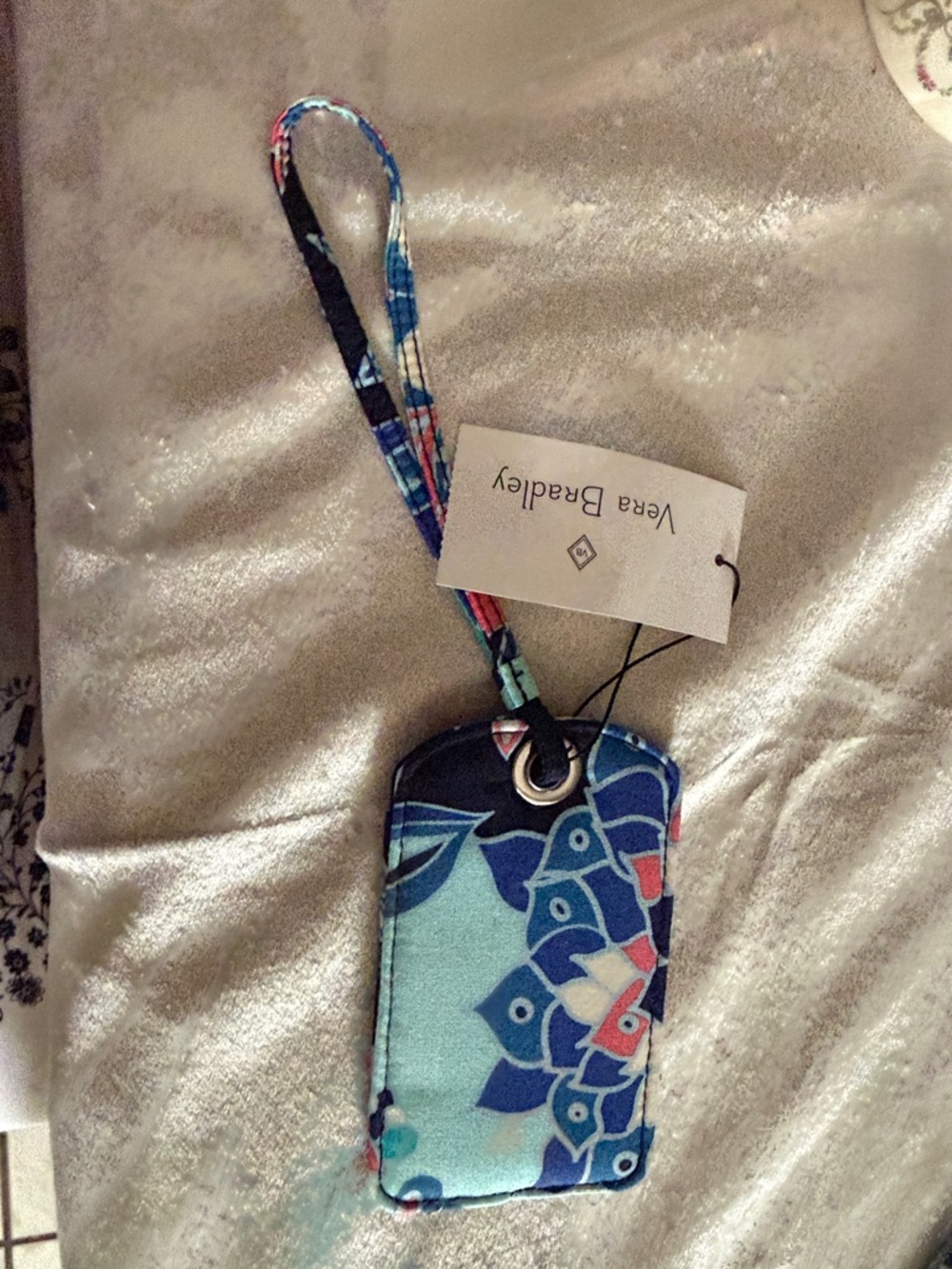 Vera Bradley Teal & Navy Floral Phone Wrist Strap ID Holder